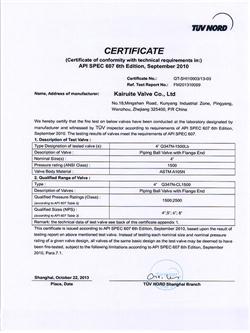 Fire safe certificate 2”Q347PEEK-1500Lb