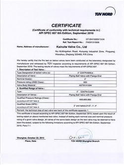 Fire safe certificate 2”Q347N-600Lb