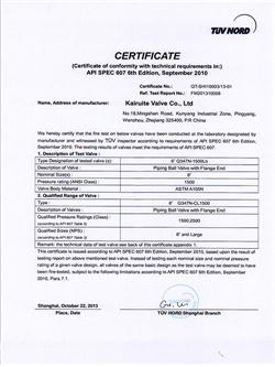 Fire safe certificate 4”Q347PEEK-1500Lb
