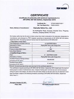 Fire safe certificate 8”Q347PEEK-600Lb